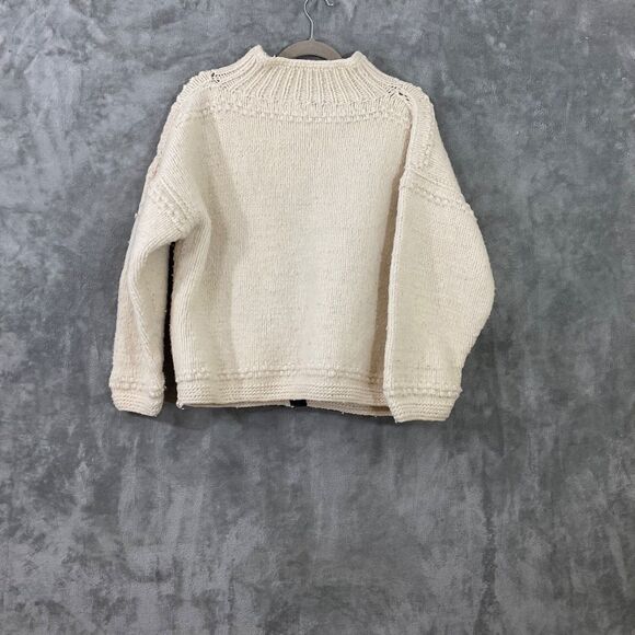Handcrafts 100% Wool Chunky Knit Zip Up Cardigan Sweater women’s M/ L cream boxy - Picture 3 of 11